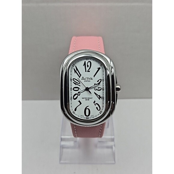 Activa Swiss Quartz Watch Oval 37mm Pink Strap 30M WR New Battery Womens Classic main image 6